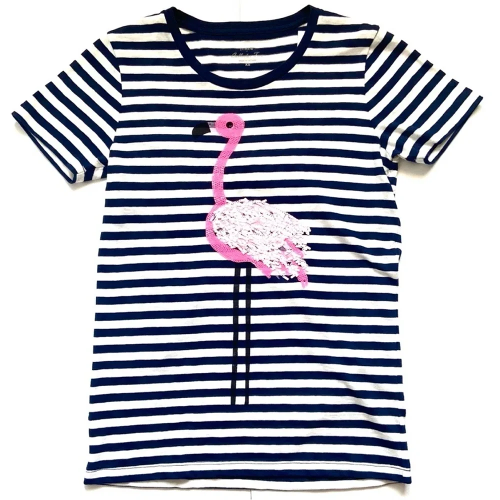 J. CREW Factory Flamingo Collector Tee Sequin - Size XL - Picture 2 of 5